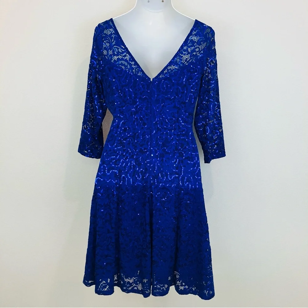 NWOT Marina V-Neck Lace Fit & Flare Dress